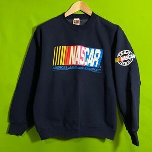 Vintage NASCAR Sweatshirt Large Fruit of the Loom Heavy Navy Blue 90s Racing